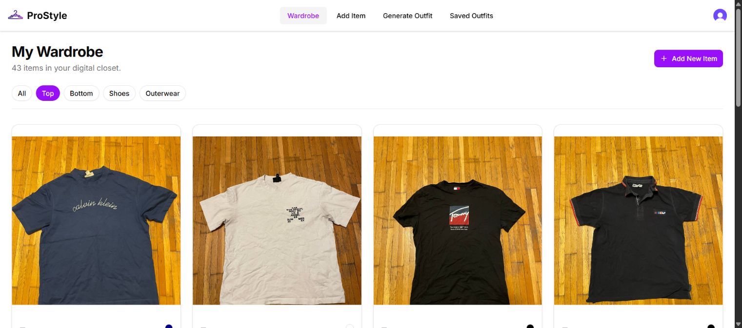 ProStyle digital wardrobe filtered to tops